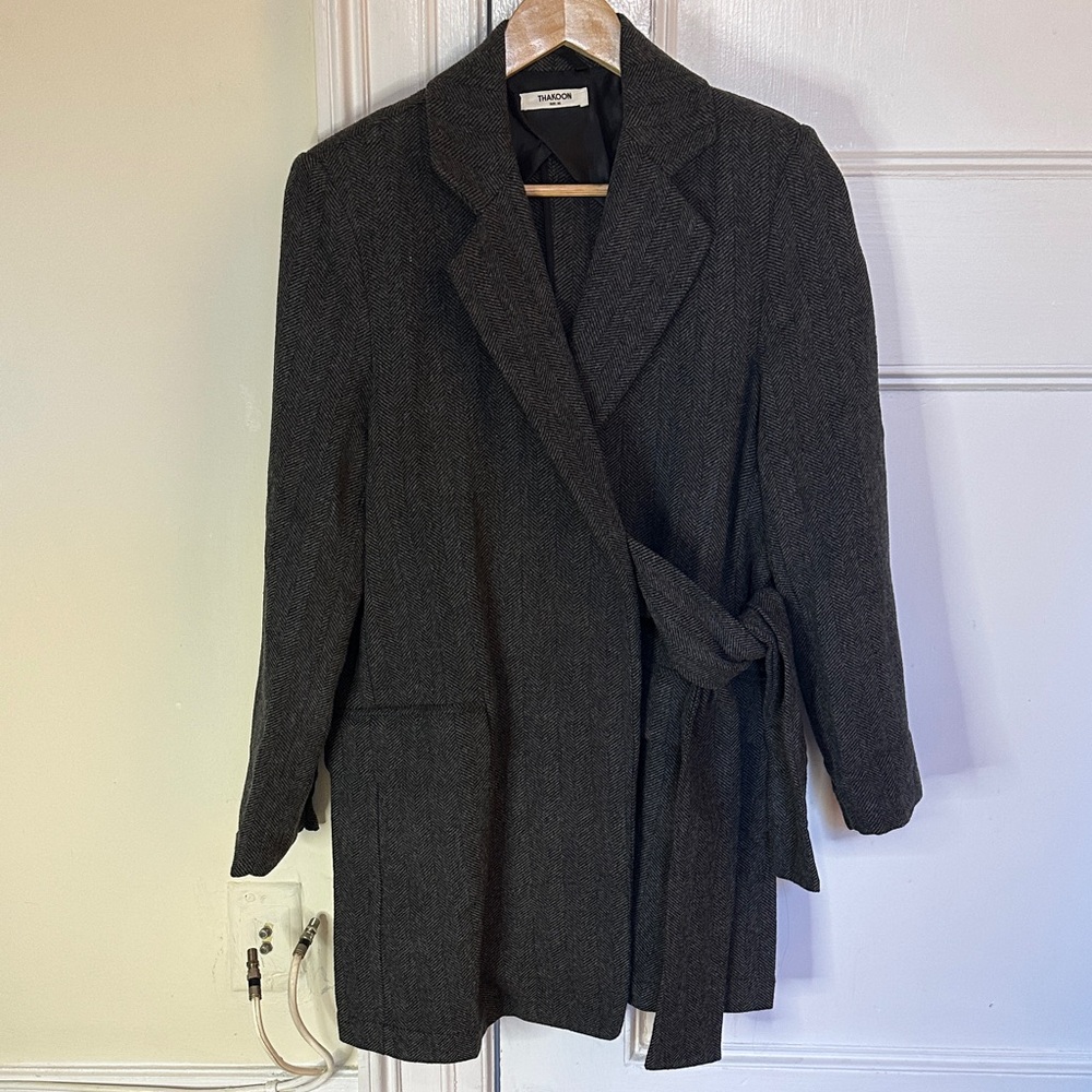 Thakoon Dark Gray Wool-Blend Belted Jacket